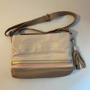 The Sak Melrose Crossbody Purse - Beige with Gold, Pink, and Sparkly Stripes